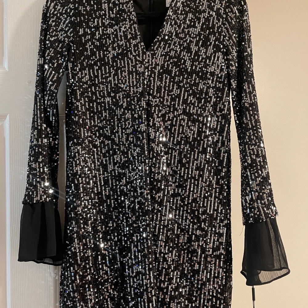 Calvin Klein Black Sequin Long Sleeve Dress